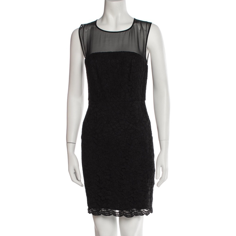 DIANE VON FURSTENBERG BLACK MESH MINI DRESS WITH LACE DETAILS - Picture 1 of 3